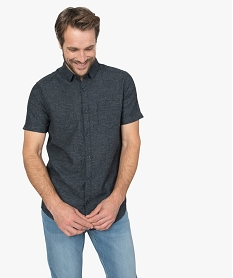 GEMO Chemise homme à manches courtes en lin et coton Bleu