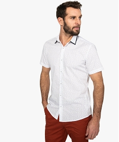 GEMO Chemise homme à manches courtes et petits motifs bicolores Blanc