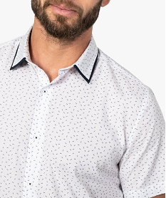 chemise homme a manches courtes et petits motifs bicolores blanc chemise manches courtesA427301_2