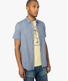 GEMO Chemise homme chinée à manches courtes Bleu