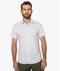 chemise homme a manches courtes et petits motifs fleuris blancA427701_1