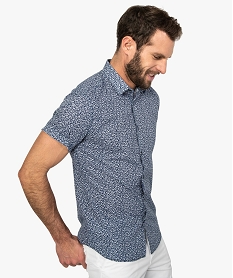 GEMO Chemise homme à manches courtes et petits motifs fleuris Bleu