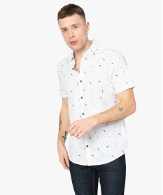 GEMO Chemise homme à manches courtes motif perroquets Blanc