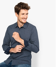 GEMO Chemise homme à motifs contrastants coupe slim Bleu