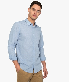 GEMO Chemise homme à manches longues à fins motifs Bleu