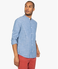 chemise homme en chambray a col mao bleu chemise manches longuesA429201_1