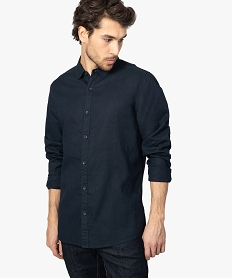 GEMO Chemise homme à manches longues en lin et coton Bleu