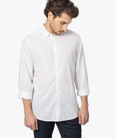 GEMO Chemise homme à manches longues en lin et coton Blanc