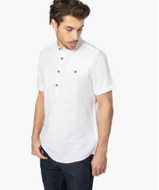 GEMO Chemise homme à col mao et manches courtes blanc vif