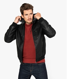 GEMO Blouson homme imitation cuir avec capuche amovible Noir