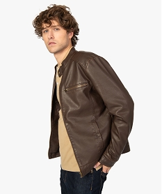 blouson homme biker avec zips et boutons-pression brunA431701_1