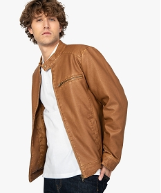 blouson homme biker avec zips et boutons-pression brunA431801_1