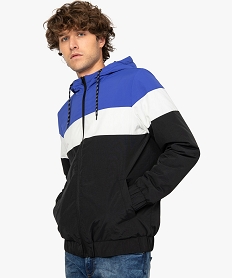 GEMO Blouson homme matelassé tricolore à capuche Bleu