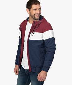 GEMO Blouson homme matelassé tricolore à capuche Rouge