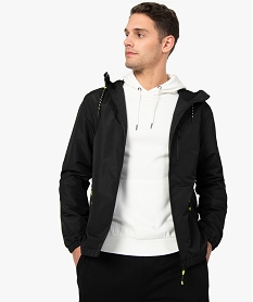 blouson homme coupe-vent a capuche et bande reflechissante noir manteaux et blousonsA432901_1