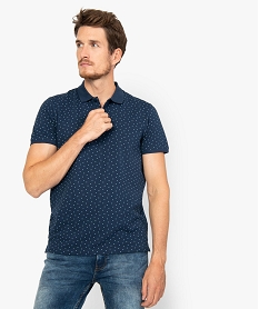 polo homme en maille piquee a petits motifs en coton bio bleu polosA433501_1