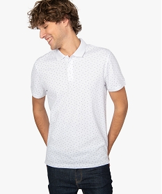 GEMO Polo homme en maille piquée à petits motifs en coton bio Blanc