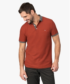 GEMO Polo homme en coton piqué avec finitions contrastantes Rouge