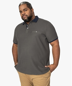 GEMO Polo homme en coton piqué avec col contrastant Gris