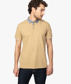 GEMO Polo homme en coton piqué avec col chemise Beige