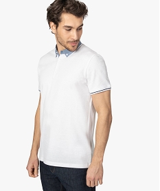 GEMO Polo homme en coton piqué avec col chemise Blanc