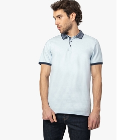 GEMO Polo homme à manches courte et col fantaisie Bleu
