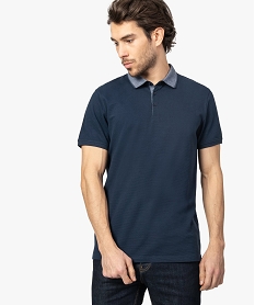 GEMO Polo homme à manches courte et col fantaisie Bleu