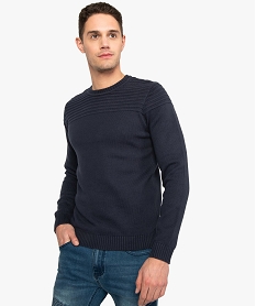 GEMO Pull homme en coton composé de deux mailles différentes Bleu