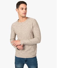 GEMO Pull homme en coton avec col tunisien Brun