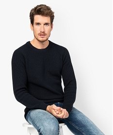 GEMO Pull homme en maille en coton avec manches raglan Bleu