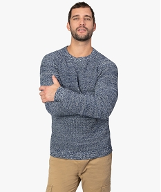 GEMO Pull homme en maille en coton avec manches raglan Bleu