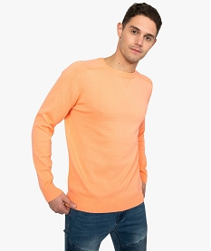 GEMO Pull homme en coton fin avec finitions bord-côte Orange