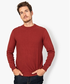 GEMO Pull homme uni en maille fantaisie sur le buste Rouge