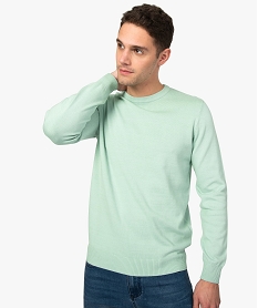 GEMO Pull homme uni en maille fine avec col rond Vert