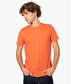 GEMO Tee-shirt homme col tunisien 100% coton biologique Orange