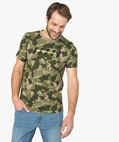 GEMO Tee-shirt homme motif camouflage avec inscription kaki standard