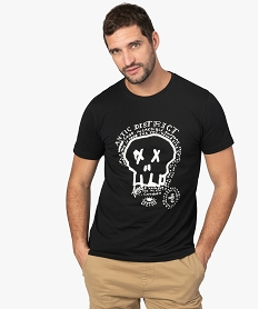 tee-shirt homme a motif tete de mort style gothique noirA442201_1