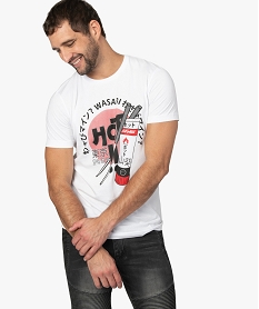 tee-shirt homme avec motif japonais et inscription wasabi blancA442301_1