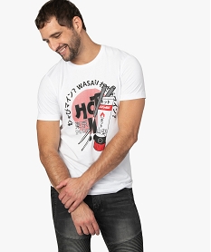 GEMO Tee-shirt homme avec motif japonais et inscription Wasabi Blanc