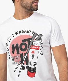tee-shirt homme avec motif japonais et inscription wasabi blancA442301_2