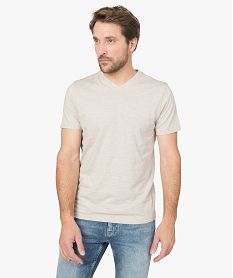 GEMO Tee-shirt homme uni à col V en coton bio beige chine