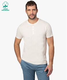 GEMO Tee-shirt homme col tunisien 100% coton biologique Blanc