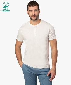 GEMO Tee-shirt homme col tunisien 100% coton biologique blanc standard