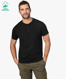 GEMO Tee-shirt homme col tunisien 100% coton biologique Noir
