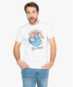 GEMO Tee-shirt homme avec motif bateau à voile Blanc