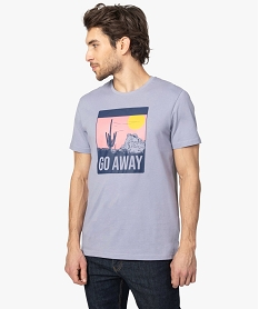 GEMO Tee-shirt homme à manches courtes avec motif paysage Violet
