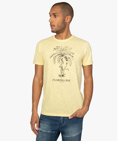 GEMO Tee-shirt homme flammé imprimé palmier Jaune