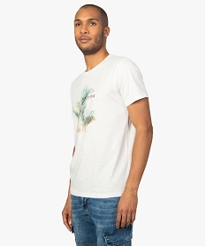 GEMO Tee-shirt homme en coton flammé imprimé palmier Blanc