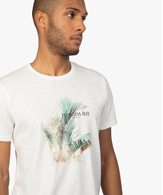 tee-shirt homme en coton flamme imprime palmier blancA445401_2