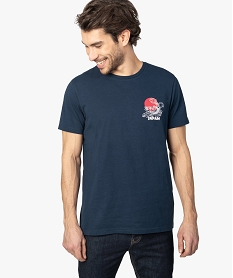 GEMO Tee-shirt homme en coton à motif japonais devant et dos Bleu